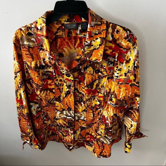 Additions By Chico's Button Floral Jacket Orange Fuchsia Tropical Size 3 (XL). - Picture 2 of 7